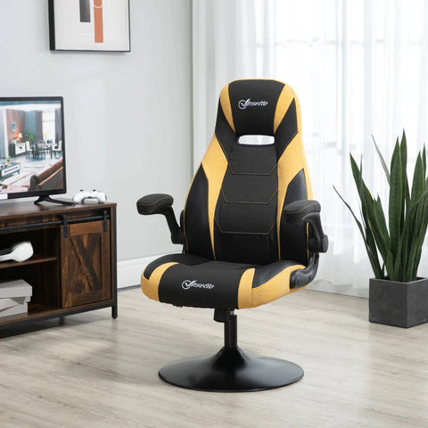 Rootz Gaming Chair - Computer Chair - Height Adjustable - Breathable Luxurious - Fold-up Armrests - Faux Leather - Tilt Black + Yellow - 66.5L x 66.5W x 110-116H cm