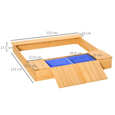 Rootz Sandpit Dust-Proof - Wooden Sandpit - Storage Boxes - Sandpit Sandbox - Sandpit Fleece Nature - Nature/Blue - 125 x 121 x 17.5 cm