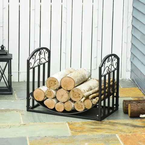 Rootz Firewood Rack - Firewood Stand - Heavy Duty Firewood Rack - Fireplace - Tool - Metal - Black - 60.5 x 36 x 46.5 cm