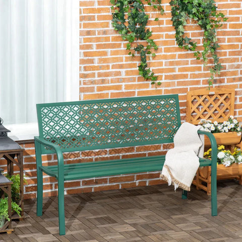 Rootz Garden Bench - 2 Seater Metal Garden Bench - Weather Resistant - Green - 127cm x 63cm x 83cm
