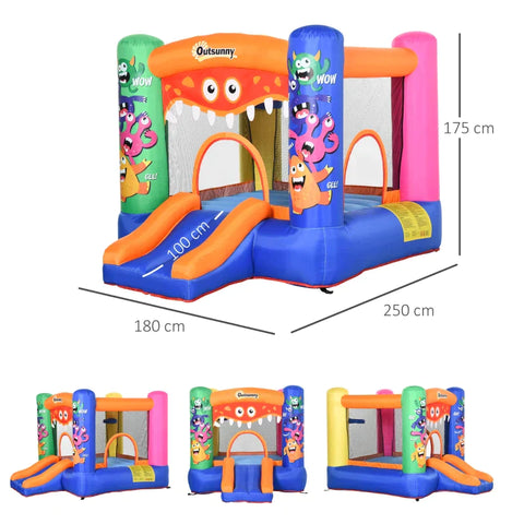 Rootz Bouncy Castle - With Blower Slide - For 2 Children - Inflatable Bouncy Castle - Outdoor Play Castle Playhouse - 250 x 180 x 175 cm