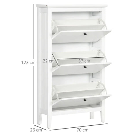 Rootz Shoe Cabinet - With 3 Tilting Compartments - Adjustable Shelves - Chipboard - Plastic - White - 70 cm x 26 cm x 123 cm