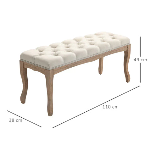 Rootz Bench - Upholstered Bench - Chest Bench - Shoe Bench - Vintage Bed Bench - Beige - 110 x 40 x 48 cm