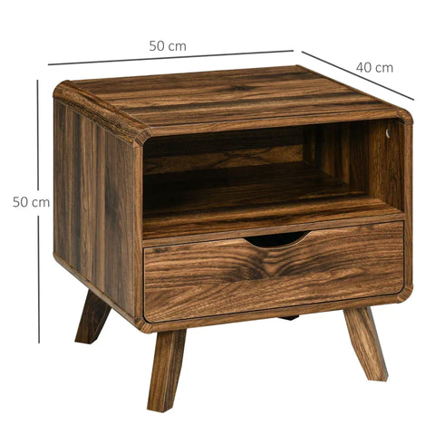 Rootz Bedside Table - Retro Design Bedside Table - 1 Drawer - 1 Storage Compartment - MDF/Chipboard - Nut Brown - 50 cm x 40 cm x 50 cm