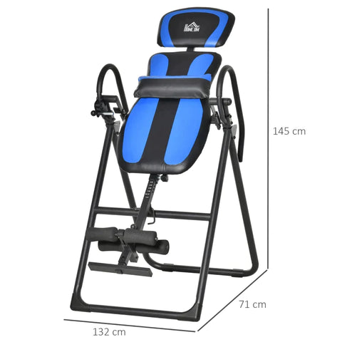 Rootz Gravity Bypass Table - Inversion Table - Foldable Gravity Trainer With Two Movable Wheels - Adjusted Back Pad - Adjusted Back Pad - Black/Blue - 132 x 71 x 145 cm