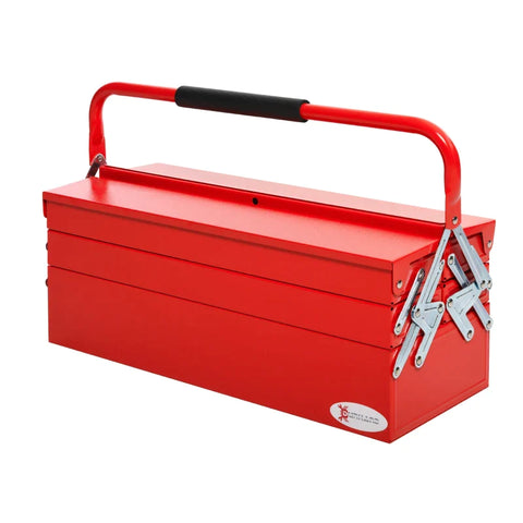 Rootz Tool Box - Metal Tool Box - Workshop Cantilever Toolbox - Portable Storage Cabinet - Foldable Tool Box - 5 Compartments Tool Box - With Carry Handle - Red - 56 x 20 x 41 cm