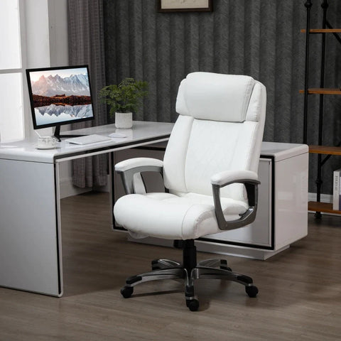 Rootz Massage Office Chair - 6-point Massage Swivel Chair - Ergonomic Chair - Made Of Faux Leather - With Curved Headrest And Armrest - White - 70 x 76.5 x 114-124 cm
