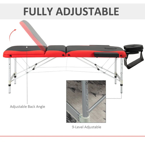 Rootz Folding Massage Tables - Cosmetic Tables - Height-adjustable Massage Table With Headrest - Massage Bed - Aluminum Foam - Plastic - Black + Red - 215 x 60 x 61-84 cm