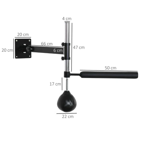 Rootz Boxing Frame - Spinning Bar - Wall Mount Boxing Frame - Foldable With Reflex Rod - Height-adjustable - 360° Swing - For Adults - Black - 79L x 72W x 20H cm