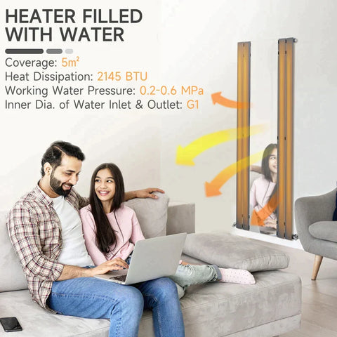 Rootz Wall Heater - Space Heater - Fast Wall Heater - Fast Heating - Modern Design Wall Heater - With Mirror - Carbon Steel - Grey - 180 x 60 cm