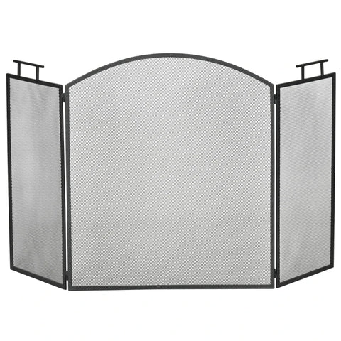 Rootz Fireplace Screen - Fireplace Protection - Grille Spark Protection - Folded Three-part Design - Metal - Black - 128 x 2 x 76.5 cm