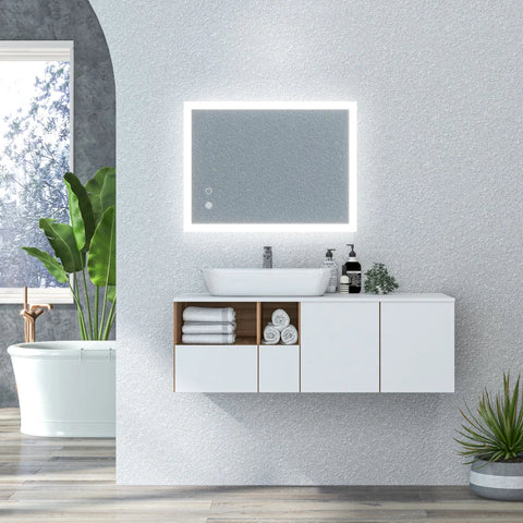 Rootz LED Bathroom Mirror - Backlight - Touch Function - Vertical+horizontal - Memory Function - No Fog - White+silver - 80 x 60 cm