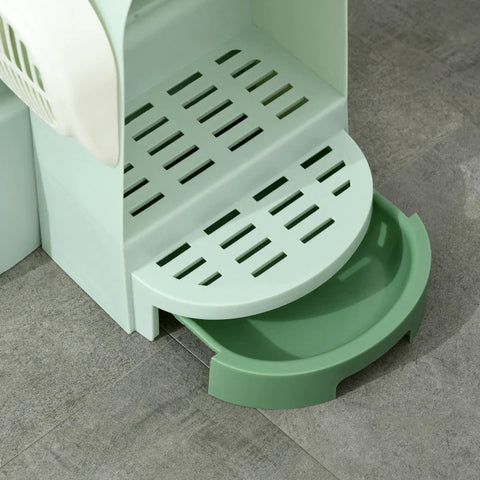Rootz Cat Litter Box - 2 Pull-Out Trays - 1 Shovel - Litter Tray - Removable Hood - Green + Black - 52cm x 60cm x 42cm