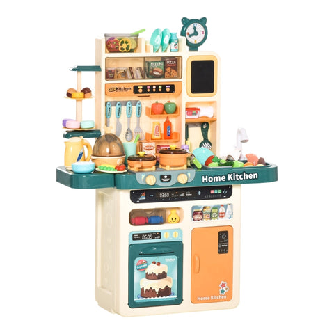 Rootz Children's Kitchen with Accessories - Play Kitchen - Kitchen Toys - Misting Water Spray - Lights - Music Functions Toy Set - Beige/Green - 70 x 32 x 92.2 cm
