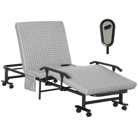 Rootz Folding Bed - Guest Bed - Reclining Backrest & Footrest With Remote Control - Grey + Black - 190 x 76 x 33 cm