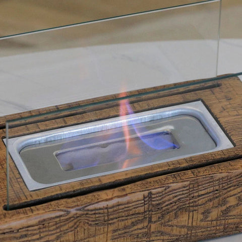 Rootz Ethanol Table Fireplace - 0.15 L Burning Time 45 Min - Concrete - Tempered Glass - Natural - 33L x 16W x 18H cm