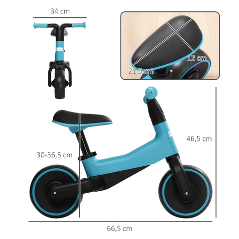 Rootz Balance Bike For Children 1.5-3 Years - Lightweight Construction - Only 3.5 Kg - Height-adjustable Seat - Metal Frame - Blue - 66.5L x 34W x 46.5H cm