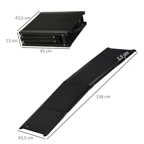 Rootz Pet Ramp - Foldable - Non-Slip - Dogs up to 40kg - Black - 158cm x 43.5cm x 2.5cm