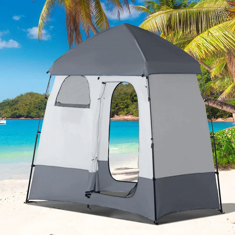 Rootz Shower Tent With Carry Bag - 2 Person - Zipper Door - 2 Windows - Pop-up Tent - Fiberglass - Grey - 230 x 120 x 230 cm