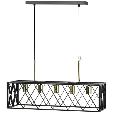 Rootz Hanging Lamp - Ceiling Lamp - Hanging Light - Pendant Light - Height Adjustable - Industrial Design - Metal Shade - Black/Gold - 77 x 25 x 39cm