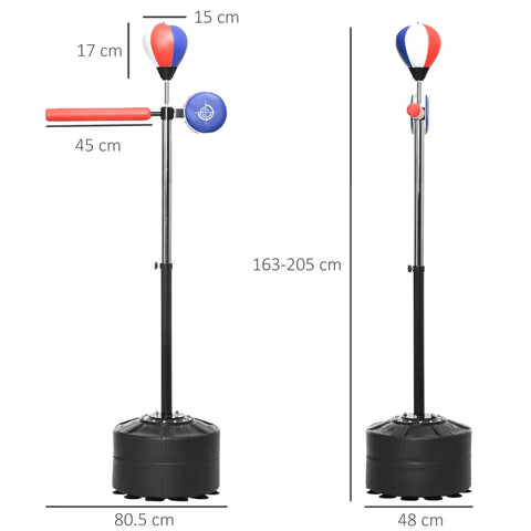 Rootz Boxing Stand - Height Adjustable - Reflex Bar - Claw - Speedball - Fillable Base - Black + Red + Blue - 80.5 x 48 x 163-205 cm