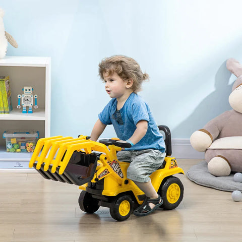 Rootz Ride-on Excavator - Claw - Horn - Sound Effects - Storage Space - Tip Protection - Children 3-4 Years - Polypropylene - Yellow+Black - 83L x 27W x 39H cm