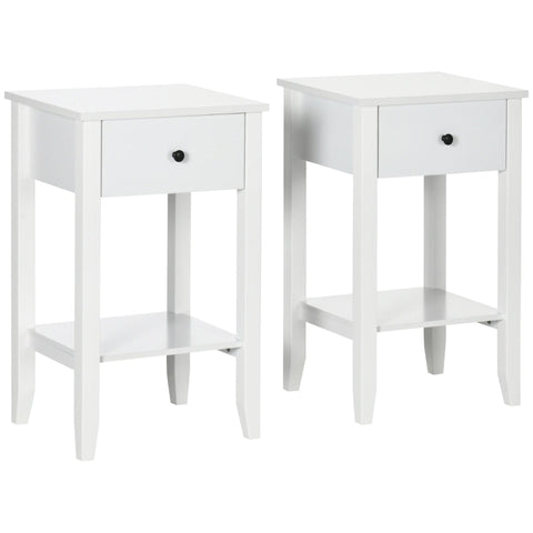 Rootz 2 Bedside Tables - Side Tables - Coffee Tables - Simple Design - Made of MDF - 1 Drawer - 1 Shelf - White + Black - 40L x 34W x 65H cm