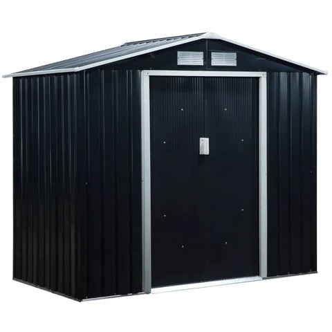 Rootz Garden Shed - Tool Shed - Metal Storage Shed With Sliding Doors - Outdoor Storage Shed With Foundation Ventilation - Charcoal Grey - 2.13 x 1.30 x 1.85 cm