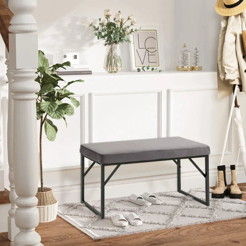 Rootz Seating Bench - Upholstered Cushion - Shoe Bench- Hallway Bench- Including Upholstery - Velvet Polyester - Dark Gray + Black - 100L x 35W x 47H cm