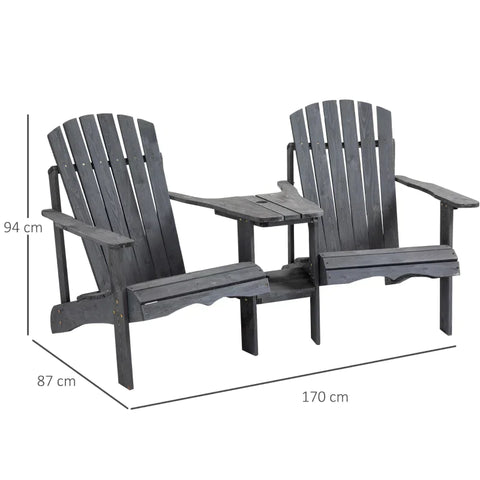 Rootz Garden Chairs With Side Table -  Double Adirondack Chairs - Fir Wood - Dark Grey - 178 x 87 x 92 cm