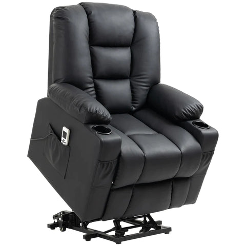 Rootz Massage Chair With Stand-up Aid - Riser Chair - Remote Control - Imitation Leather - Black - 90x98x102 cm