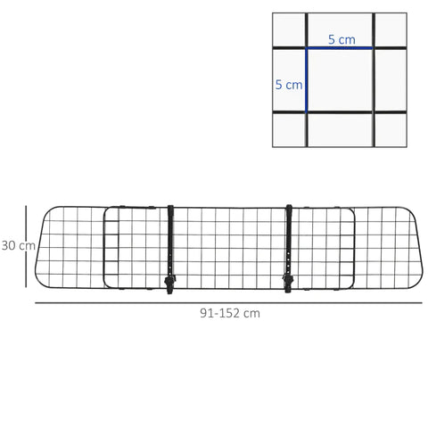 Rootz Dog Guard - Car Universal - Adjustable Trunk Grid Divider - Metal - Black - (91-152) x 30 cm