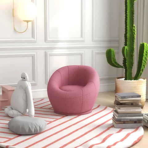 Rootz Single Sofas - Accent Chair - Round Design -  Plush Swivel Chair - Modern Charm - Solid Wooden Frame - Pink - 60L x 56W x 48H cm
