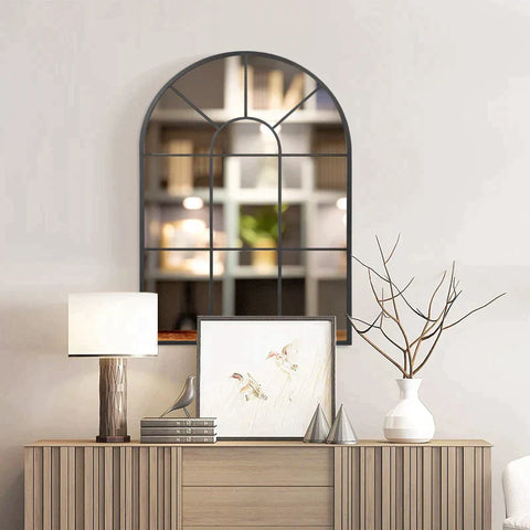 Rootz Window Mirror - Wall Mirror - With Metal Frame - Living Room - Bedroom - Dining Room - Black - 91 cm x 2 cm x 60 cm