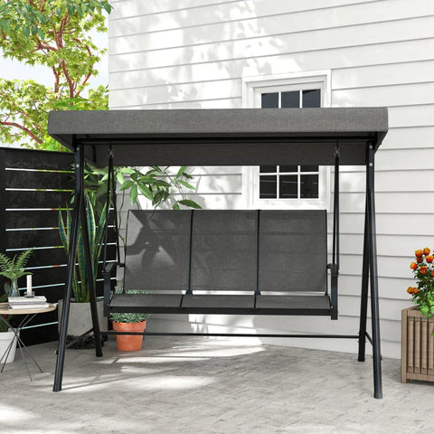 Rootz Hollywood Swing - Porch Swing For 3 People - Adjustable Sun Canopy - Up To 240 Kg - Dark Gray - 195 x 118 x 170 cm