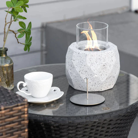 Rootz Table Fireplace In Stone Look - Wind Protection - Fire Pit With Combustion Chamber - Lantern - Gray - 16.5L x 16.5W x 12.5H cm