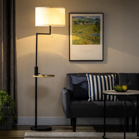 Rootz Floor Lamp Including Shelf - Table Lamps - Chain Hoist - E 27 - 40 W - Bamboo - Natural + Black - 40L x 40W x 168H cm