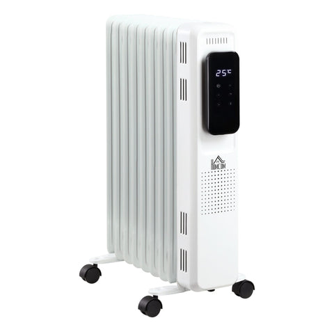 Rootz Oil Heater - 3 Heating Levels And Eco Mode - Touch Display -15-35° C - 1830-2180 W - Steel - White - 42.5 x 24 x 63cm