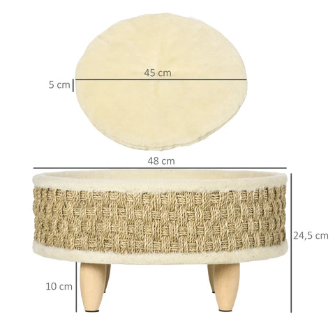 Rootz Pet Bed for Cats and Dogs - Seagrass - Washable Cushion - Beige + Khaki - Natural - 48cm x 48cm x 24.5cm