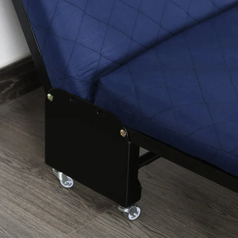 Rootz Folding Guest Bed - 2-in-1 Folding Bed With Castors - Adjustable Headboard Height - Steel + Foam - Blue - 184 x 65 x 26 cm