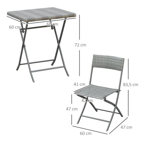 Rootz Polyrattan Bistro Set - For 2 People - Seating Group - Rattan Garden Furniture Set - Grey - 60L x 60B x 72H cm
