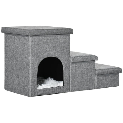 Rootz Pet Stairs - With Pet Bed - With Hidden Storage - Dog Stair - Light Gray  - 73.5cm x 33cm x 40.5cm
