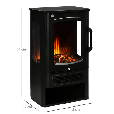 Rootz Electric Fireplace - Fireplace - Realistic Flames - 2 Heating Levels - Overheating Protection - Steel - Black - 44.5 x 32 x 74cm