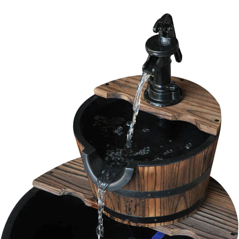 Rootz Wooden Fountain - Cascade Fountain - Garden Fountain - Ornamental Fountain - Water Pump Fountain - Dark Brown - 44.5 x 44.5 x 58.5 cm
