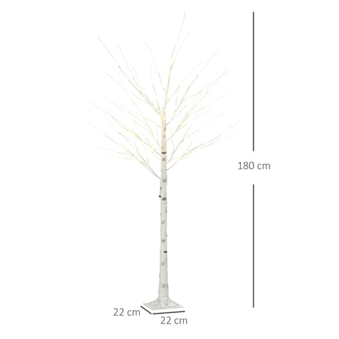 Rootz Artificial Tree - Artificial Birch - With Led Lighting - Warm White - Realistic White Bark - 22 x 22 x 180 cm