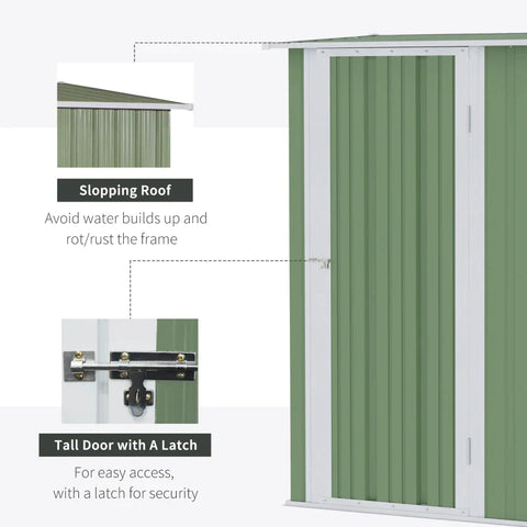 Rootz Tool Shed - Garden Shed - Tool Shed With Door - Outdoor Storage Shed - Shed With Lockable Door For Backyard - Steel - Green - 142 x 84 x 189 cm