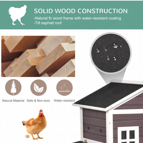 Rootz Bantam Chicken Coop - Deluxe 200cm Chicken Coop - Small Animal Habitat - Hen House - Solid Wood - Dark Red - 200 x 73.5 x 130 cm
