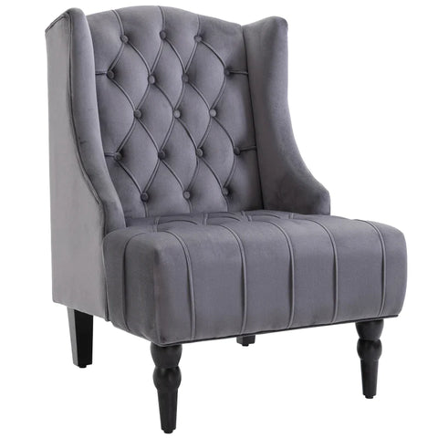 Rootz Single Chair - Wing Chair - Relaxation Chair - Tufted Design Chair - Raised Legs Chair - Stylish Raised Leg Design - Gray - 67 X 70.5 X 97 Cm