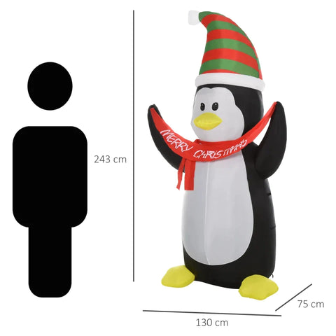 Rootz Christmas Penguin - Inflatable Penguin Figure - Christmas Decoration - White/Black/Red/Green - 130 x 75 x 243 cm