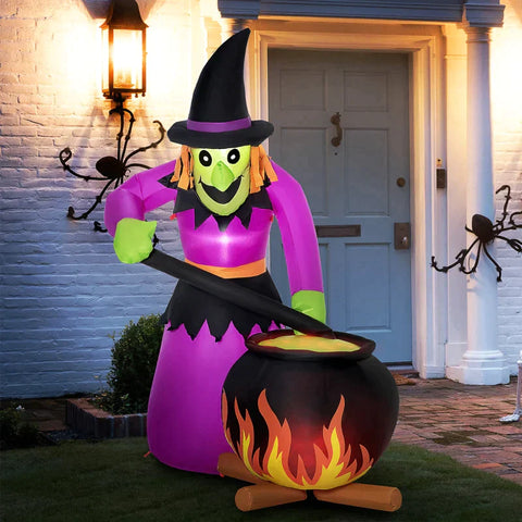 Rootz Halloween Decoration - Garden Decoration Witch With Cauldron And Flame Effect - Including Fan - Weatherproof - 115 x 108 x 182 cm